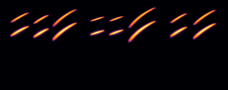 Short curved bright strokes high in the image