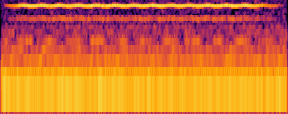 A straight bright line low in the image with further lines evenly above it
