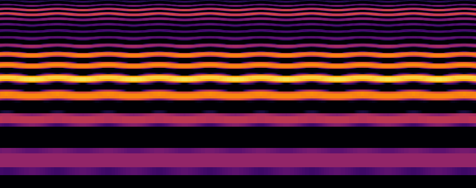 Evenly stacked horizontal lines with a gentle wobble, from a sung note